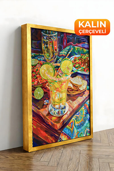 Zestia Πίνακας ζωγραφικής σε καμβά με χρυσό πλαίσιο, ποτήρι κοκτέιλ, ρόφημα λ...