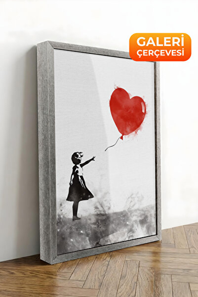 Zestia Πίνακας σε καμβά με ασημένιο πλαίσιο σε στυλ Banksy, Κορίτσι με κόκκιν...