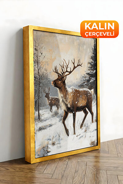 Zestia Εκτύπωση σε καμβά με χρυσό πλαίσιο, Ελάφια και Δάσος, Σειρά Premium σε...