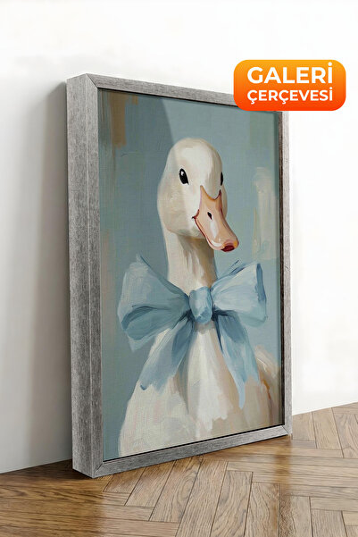 Zestia Tablou pe pânză înrămată cu argint, pictură în ulei cu rață drăguță cu...