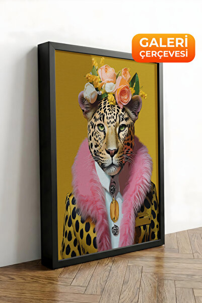Zestia Πίνακας σε καμβά με μαύρο πλαίσιο Floral Leopard Portrait Premium Seri...