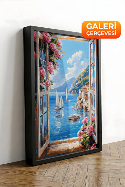 Zestia Πίνακας σε καμβά με μαύρο πλαίσιο Θέα θάλασσας και ιστιοπλοϊκών σκαφών...