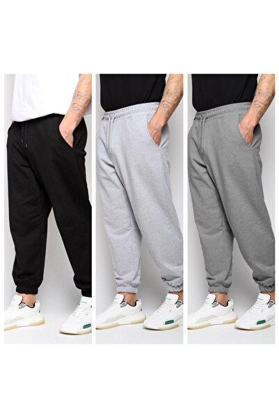 GOLSREY Set of 3 Elasticated Hem Men's Sweatpants (Regenerated Fabric)