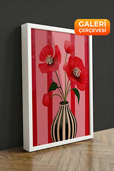 Zestia Tablou pe pânză înrămată albă, cu fundal roșu, Seria Premium Poppy nr....