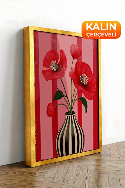 Zestia Tablou pe pânză înrămat cu aur, fundal roșu, serie Premium Gelincik nr...