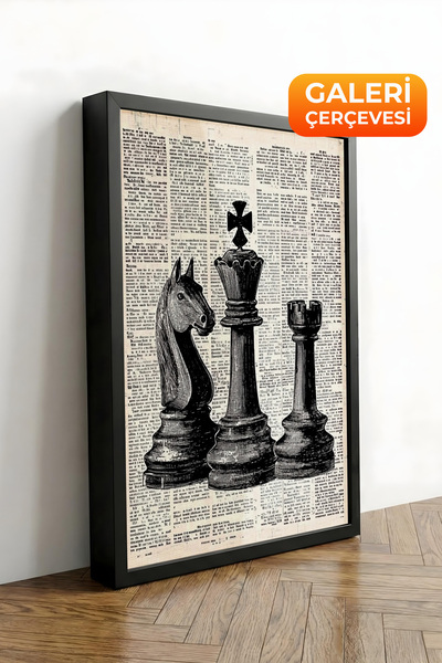 Zestia Μαύρος καμβάς με πλαίσιο με πίνακα σκακιού και εφημερίδα Premium Σειρά...