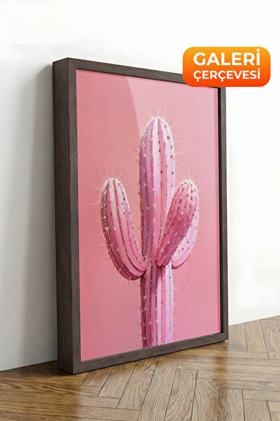 Zestia Tablou pe pânză înrămată maro, desen minimalist cu cactus, Seria Premi...