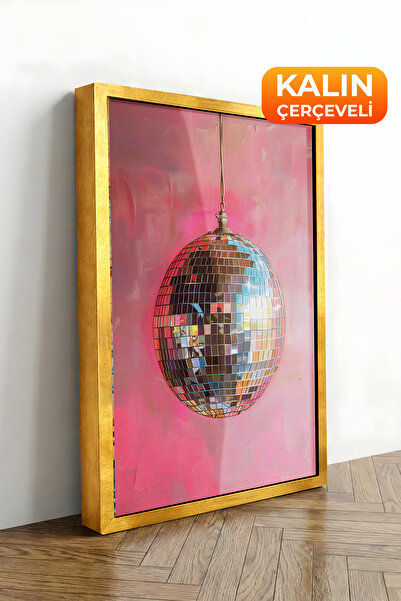 Zestia Εκτύπωση σε καμβά με χρυσό πλαίσιο Pink Disco Ball Premium Series No 1...