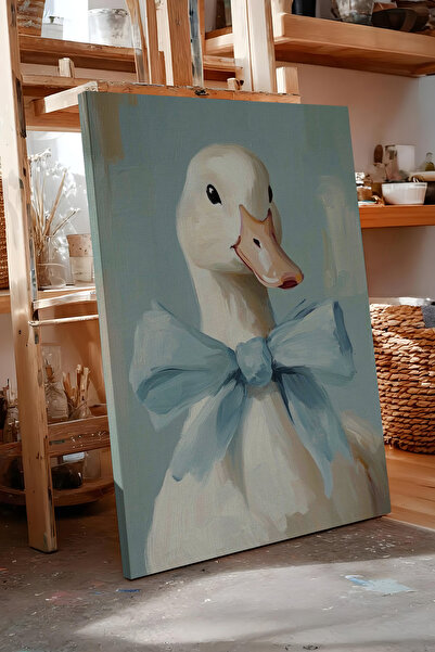 Zestia Pictură pe pânză Rață drăguță cu fundă, pictură în ulei texturat Seria...