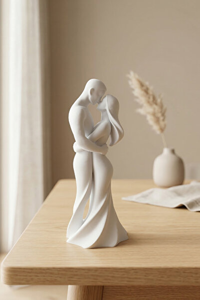 JoyShine Sarılan Çift Biblosu, Beyaz Minimalist Sevgili Heykeli ve Romantik H...