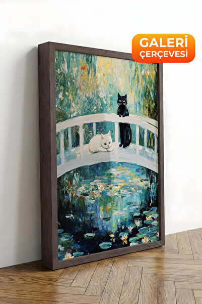 Zestia Tablou pe pânză înrămată maro pisică și Seria Premium Pod în stil Mone...