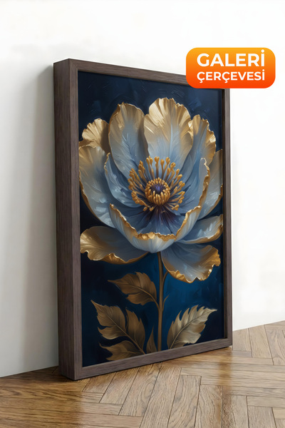 Zestia Tablou pe pânză înrămată maro, floare albastră aurie, Seria Premium nr...