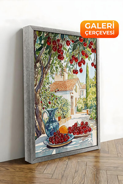 Zestia Tablou pe pânză cu ramă argintie Seria Premium Cireșe nr. 108490