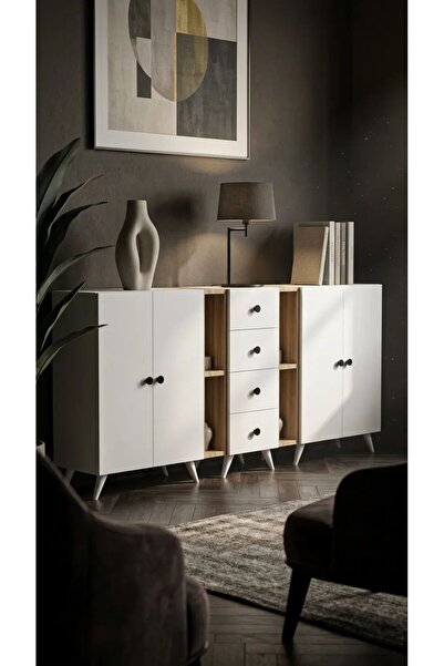 Projemob Miramob 4 Kapaklı 4 Çekmeceli ve 4 Bölmeli Modern Dev Konsol Şifonye...