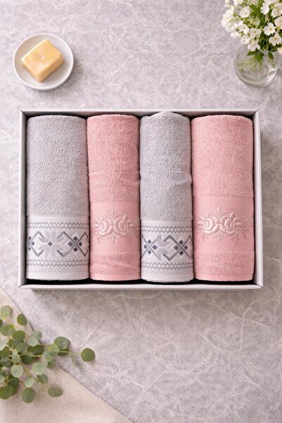 Casa Camelia 100% Cotton Piece Hammam Set 4 Pieces 2 Head Towels 2 Bath Towels