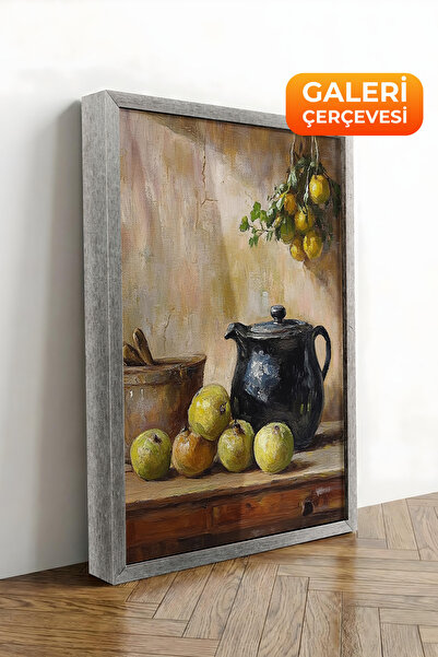 Zestia Εκτύπωση σε καμβά με ασημένιο πλαίσιο, Παλιά κανάτα και πιάτο, Νεκρή φ...