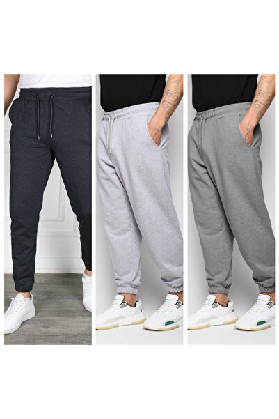 GOLSREY Set of 3 Elasticated Hem Men's Sweatpants (Regenerated Fabric)