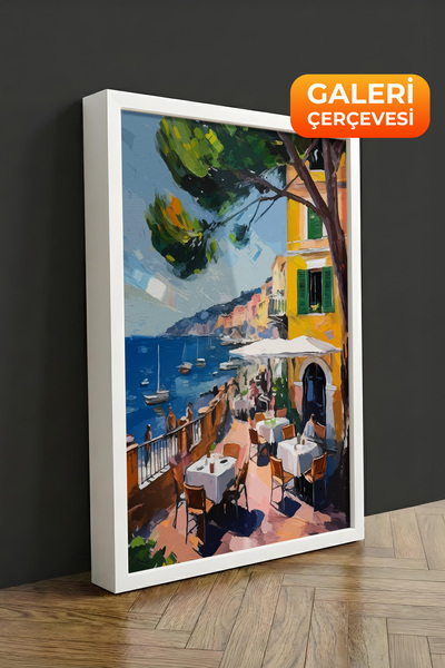 Zestia Tablou pe pânză înrămată albă Străzi colorate din Marea Mediterană Ser...