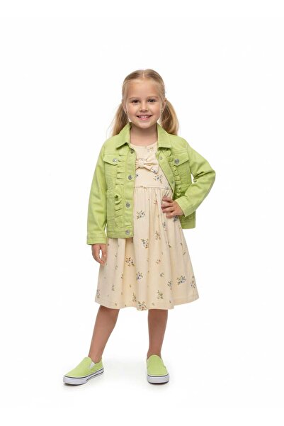 nk kids Floral Print Gabardine Sleeveless Dress and Ruffle Detail Jacket Set