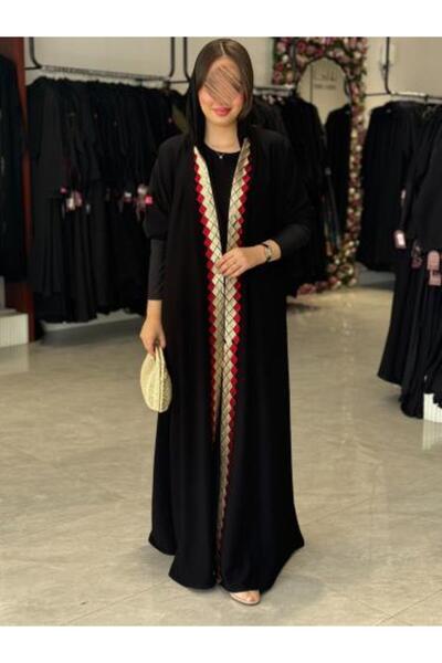 dar laha abaya D 547 - Summer Abaya with Royal Fabric Embroidery - Burgundy