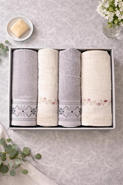 Casa Camelia 100% Cotton Piece Hammam Set 4 Pieces 2 Head Towels 2 Bath Towels