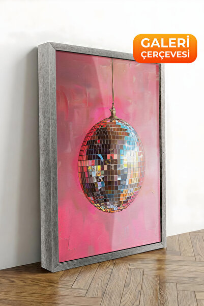 Zestia Tablou pe pânză înrămat cu argint Minge de discotecă roz Seria Premium...