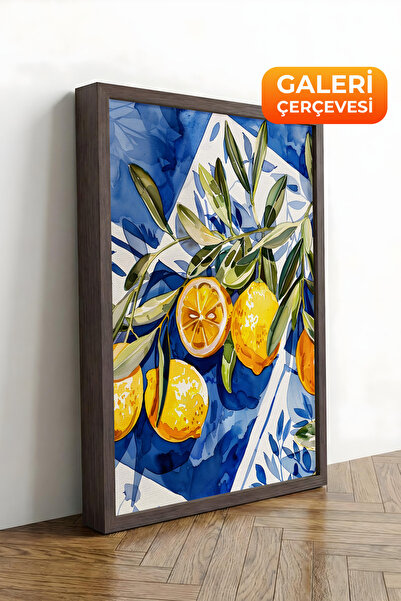 Zestia Καφέ πλαισιωμένος καμβάς με εκτύπωση Κλαδιά λεμονιού Premium Σειρά Νο ...