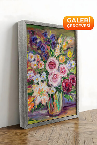 Zestia Tablou pe pânză înrămată cu argint Flori într-o vază pastel Seria Prem...