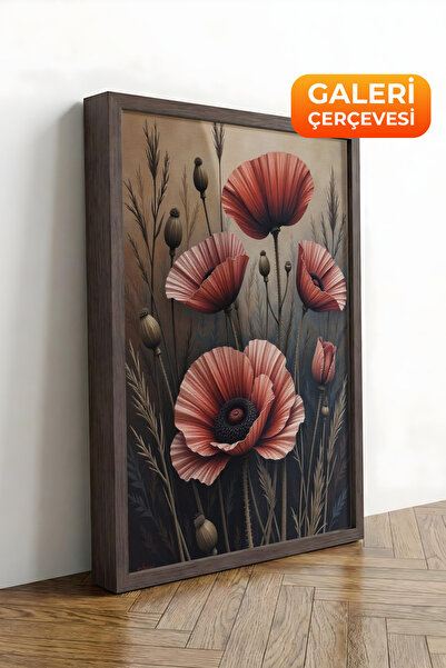 Zestia Καφέ πλαισιωμένος καμβάς με κόκκινες παπαρούνες – Ρομαντική σειρά λουλ...