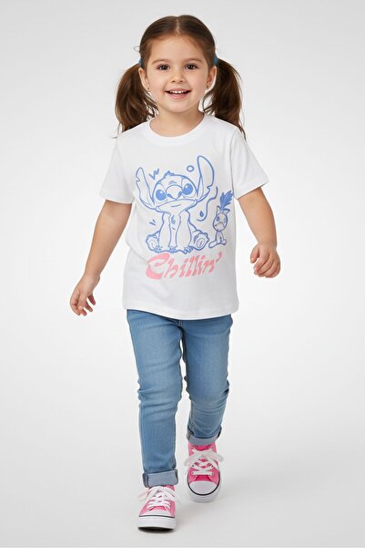 Disney Lilo And Stitch Toddlers Girl Graphic Print Short Sleeve T-Shirt, White