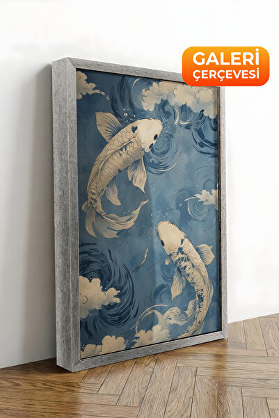 Zestia Πίνακας σε καμβά με ασημένιο πλαίσιο Koi Fish Among the Japanese Waves...