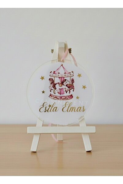cansınevent Pleksi Kapı Süsü İsme Özel / 30 cm/ Pembe Atlı Karınca / Şeffa