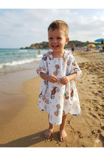 Wenaris 100% Cotton Muslin Hooded Beach Children's Baby Poncho Bathrobe Bath Towel with Side Straps for Ages up to 8