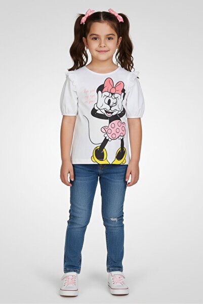 Disney Kids Girl Short Sleeve Mickey And Friends Top, White