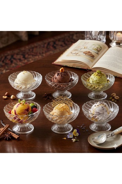 KdrElektronik 6'lı Ayaklı Kristal Cam Çerezlik Seti Sunum Tabağı ve Dondurma ...