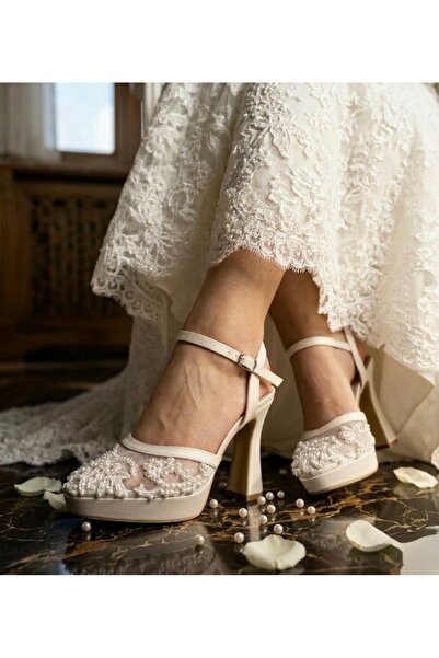 Felisya Butik Pearl Embellished Color Platform Heeled Evening Dress Shoes - F...