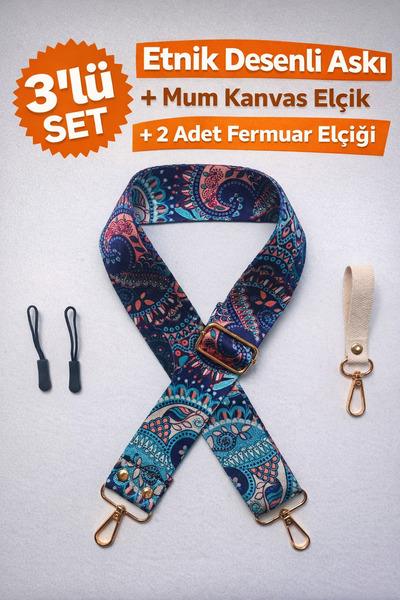 Anatolia Ethnic Patterned Bag Hanger + Candle Canvas Hanger + 2 Black Zipper ...