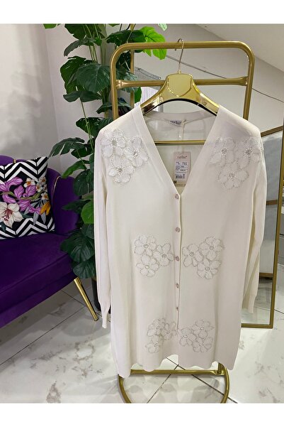 Anka Nefise çiçekli taşlı merserize hırka