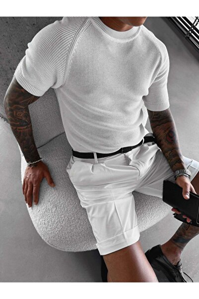 elkumoda Ανδρικό πλεκτό μπλουζάκι με λεπτή γραμμή εφαρμογής, ριγέ, πλεκτό καλ...