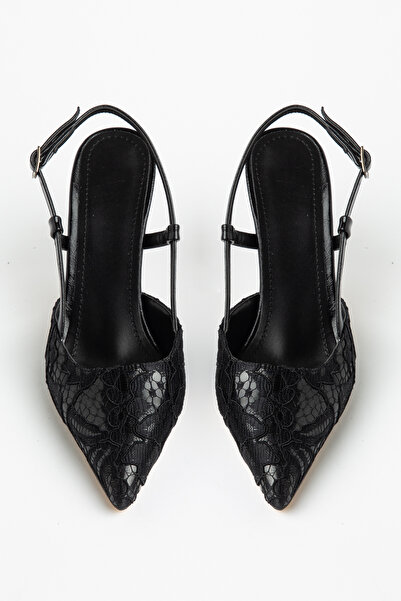 Entella Store Pantofi cu toc negru pentru femei Flora dantelă cu model