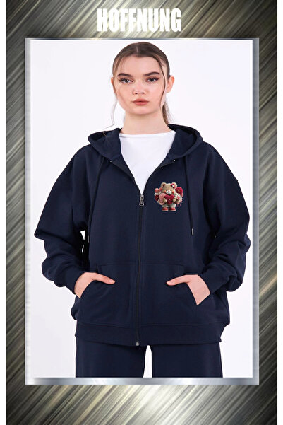 HOFFNUNG unisex Βαμβάκι lu oversized Love Bear με τύπωμα με κουκούλα Άνετο κα...