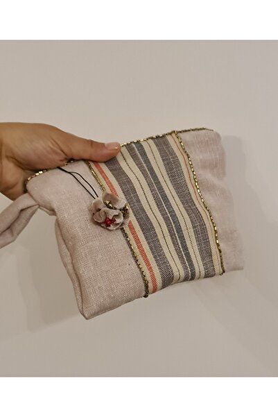 Leylace Handmade Linen Light Blue Bead Embroidered Clutch, Portfolio Bag Bag 1