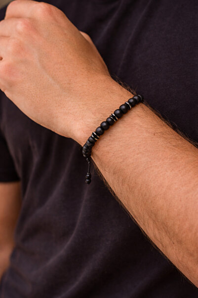 OEM Matte Black Beaded Bracelet – Minimalist Adjustable Bracelet, Casual Men'...