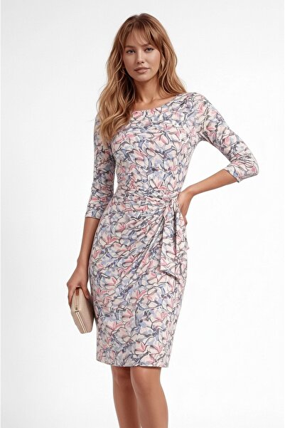 MAMAYAGA Women's Crew Neck Three Quarter Sleeve Viscose Side-Tie Midi Length ...