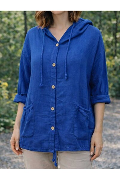 Butik Şans Hooded Italian Linen Jacket with Pocket Detail