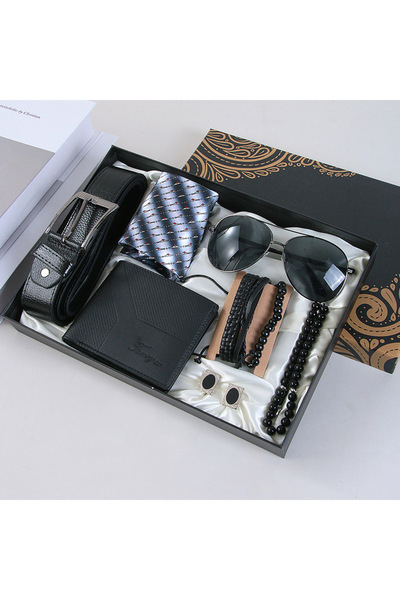 Magdeal Men's gift set 5 in 1, Wallet, Belt, glasses and bracelet, in gift box