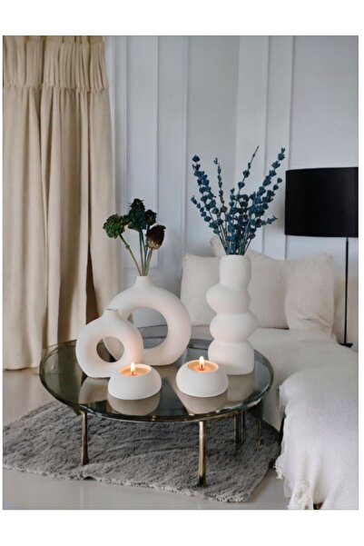 The Motellas Set de vază decorativă modernă și suport pentru lumânări Platinu...