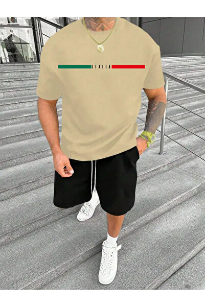 puolikuu Men's Oversized Tracksuit with Shorts - Itaylya Shorts Printed T-Shi...