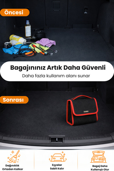 e-biz Oto Bagaj Organizer Bagaj Çantası S Boy Kaymaz Cırt Bantlı Velur Kompakt Düzenleyici