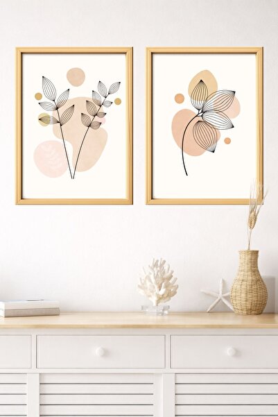 Dekor Minimalist Botanik 2'li 3D Çerçeve Görünümlü MDF Tablo Seti | Modern Fl...